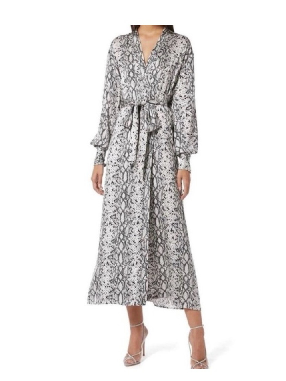 Good American Black & Cream Snake-Print Long Sleeve Midi Dress